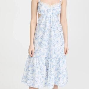 NWT For Love & Lemons‎ Maisie Floral Midi Dress | Blue White | SZ L
